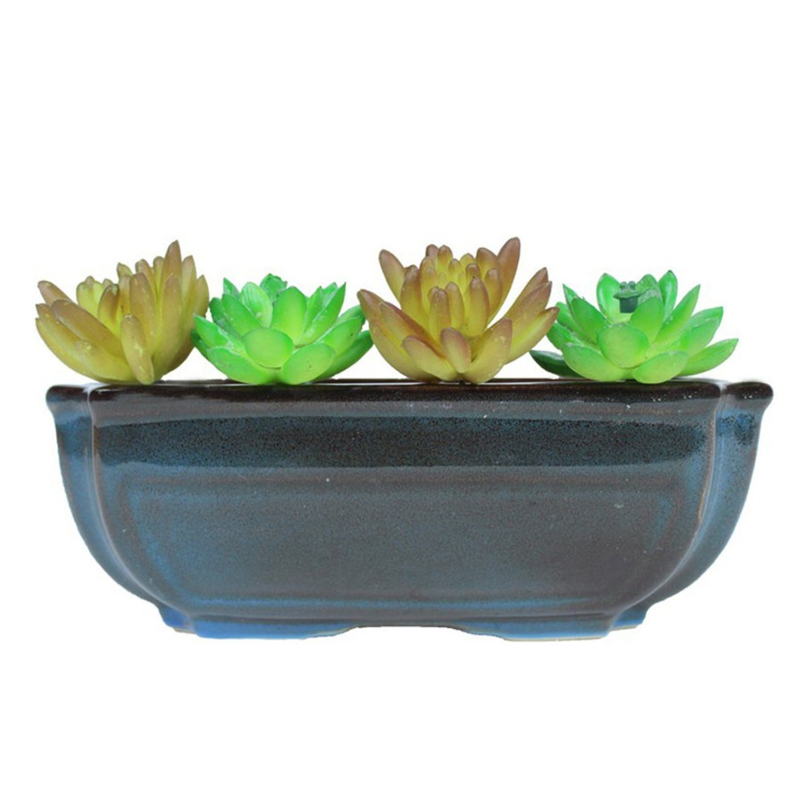 Garden Planters Wonderland | Ceramic Big Bonsai Tray For Home Decoration (Blue)