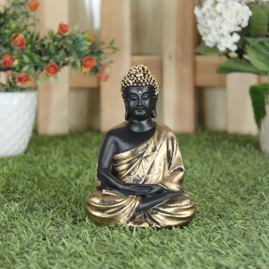 Garden Decor Wonderland Buddha And Monk Statue | (5 Inch) Small Buddha Statue (Golden)