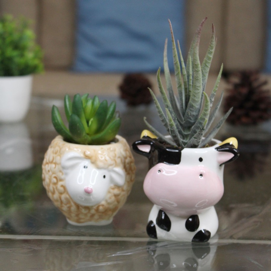 Garden Planters Wonderland | Imported Set Of 2 Ceramic Cow And Sheep Pot