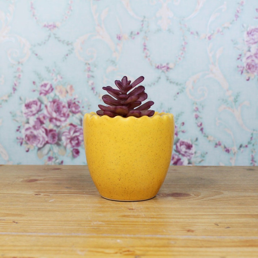 Garden Planters Wonderland | Ceramic Small Flower Shape Pot For Home Decoration (Yellow)