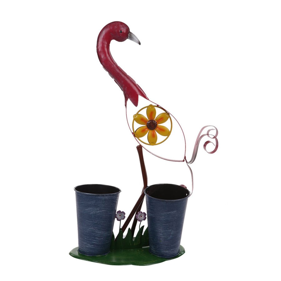 Garden Planters Wonderland | Pink Bird With Two Pot For Home And Garden Decoration