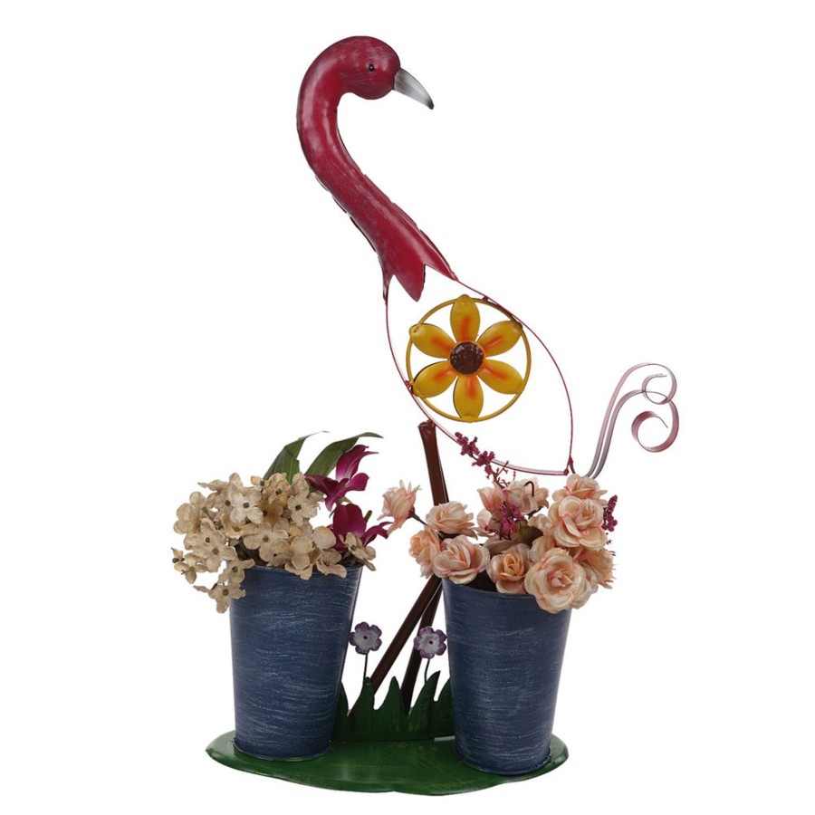 Garden Planters Wonderland | Pink Bird With Two Pot For Home And Garden Decoration