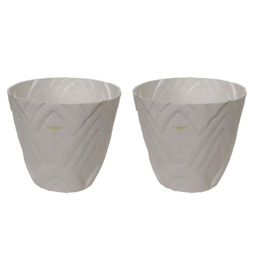 Garden Planters Wonderland | Set Of 2 : White Lotus 8 Inches Pp/ Pvc / High Quality Plastic Planter