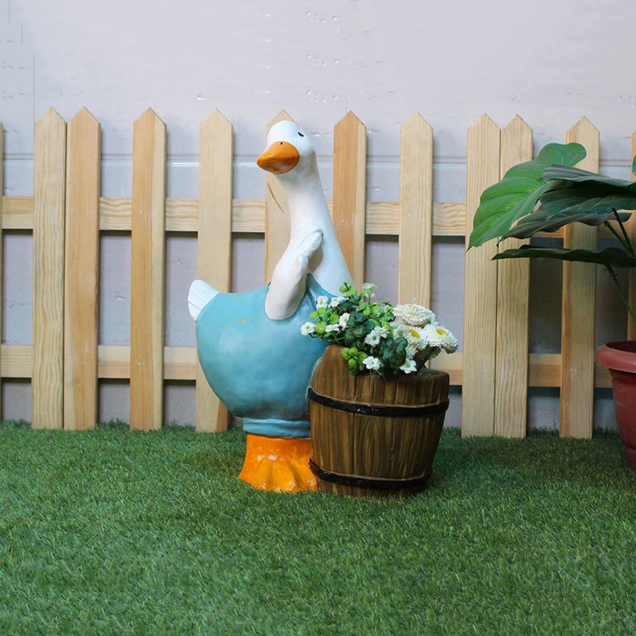 Garden Planters Wonderland | Duck With Pot Planter For Home, Balcony And Garden Decorative (Blue)