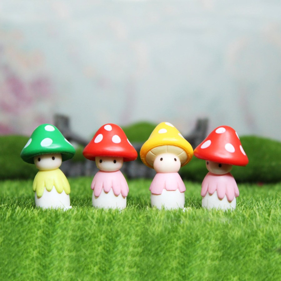 Miniature Fairy Garden Wonderland | Miniature Toy : (4 Pc/Set) Mushroom Dolls For Bonsai Tray Gardening