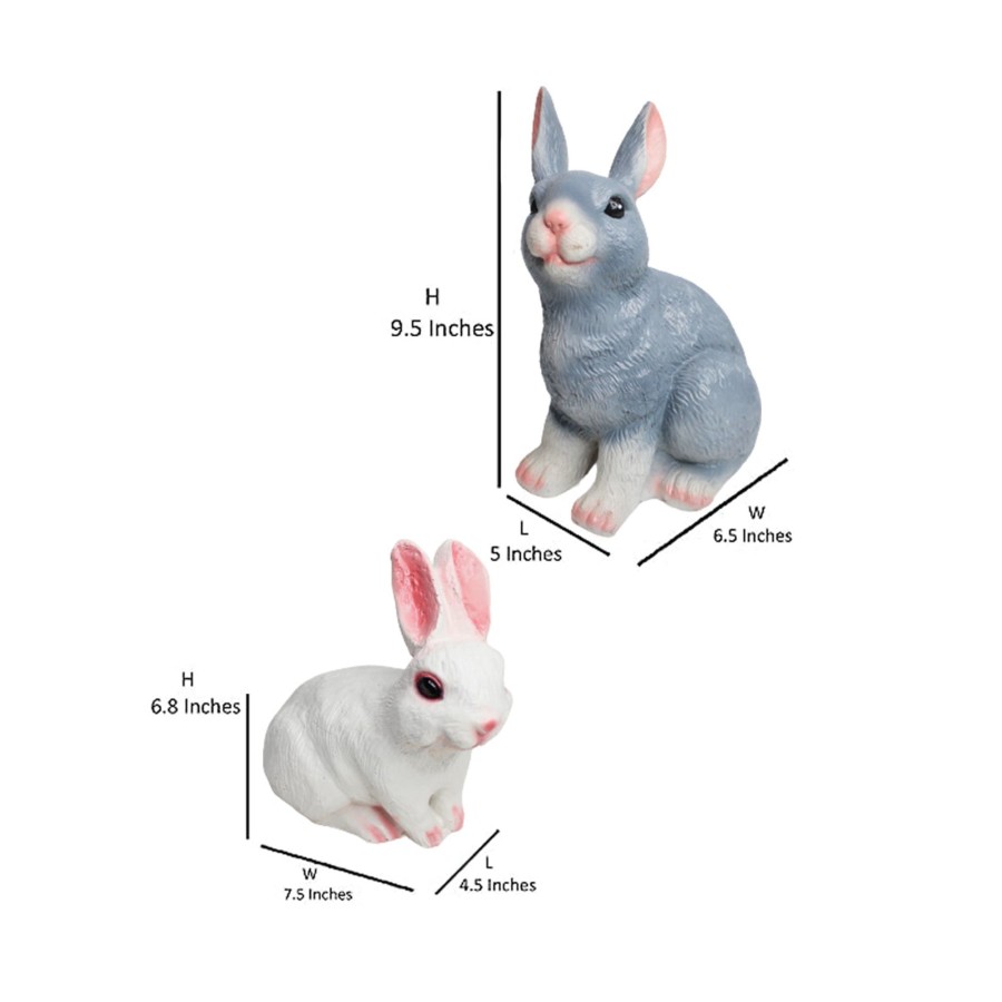 Garden Decor Wonderland Garden Statues | (Set Of 2) Rabbit For Garden Decoration (Grey & White)