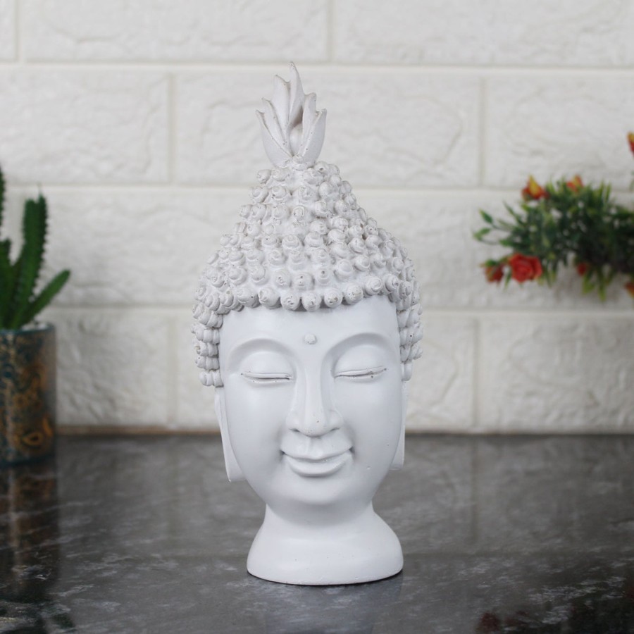 Home Decor Wonderland Table Top Decor | Wonderland Resin Buddha Head Statue - Decorative Buddha Idol Showpiece For Home Living Room Table Decoration Gifts (White)