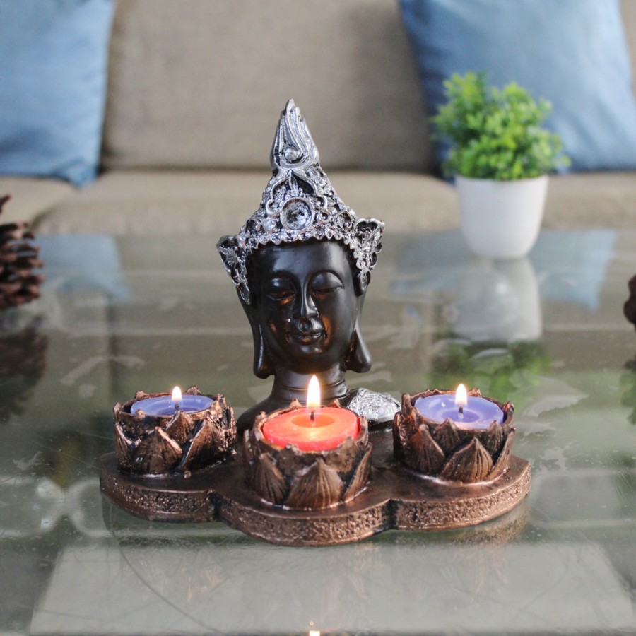 Home Decor Wonderland Table Top Decor | Wonderland Buddha Idol Statue Showpiece With Candle Holder For Living Room Home Decor And