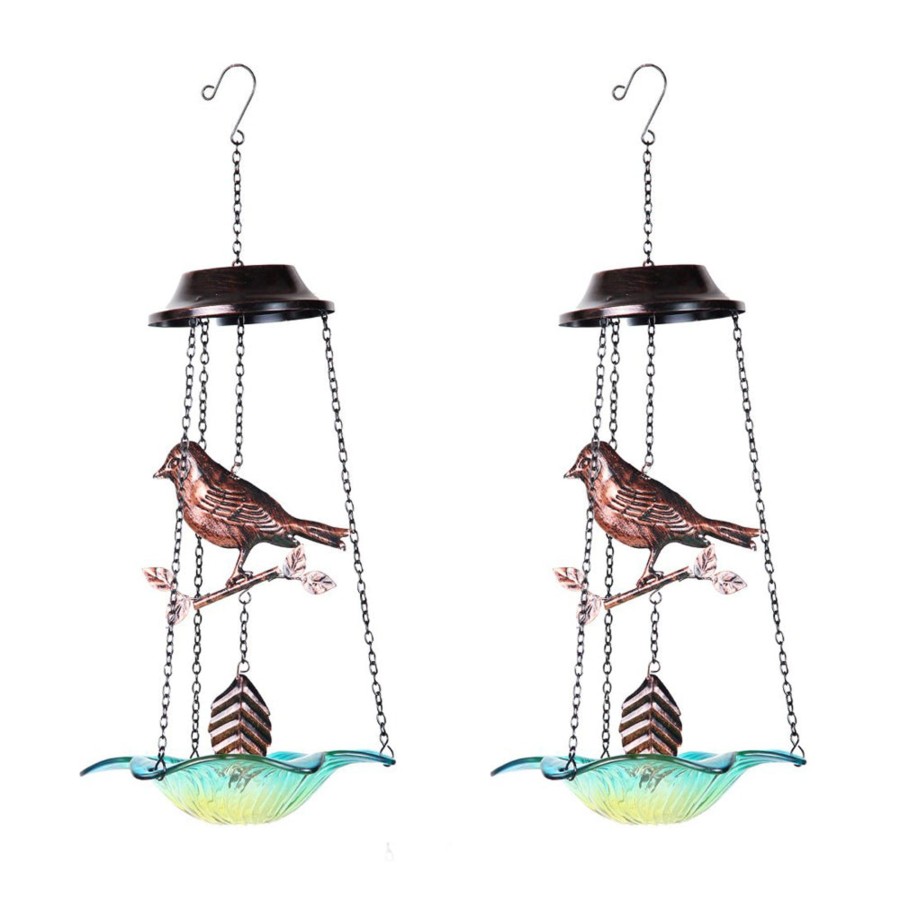 Garden Decor Wonderland Metal Yard Art | (Set Of 2) Hanging Bronze Metal Bird Chime