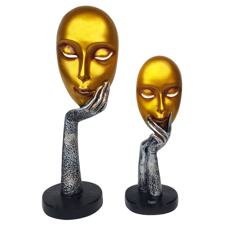 Home Decor Wonderland Table Top Decor | (Set Of 2) Big & Small Golden Faces For Home Decor.