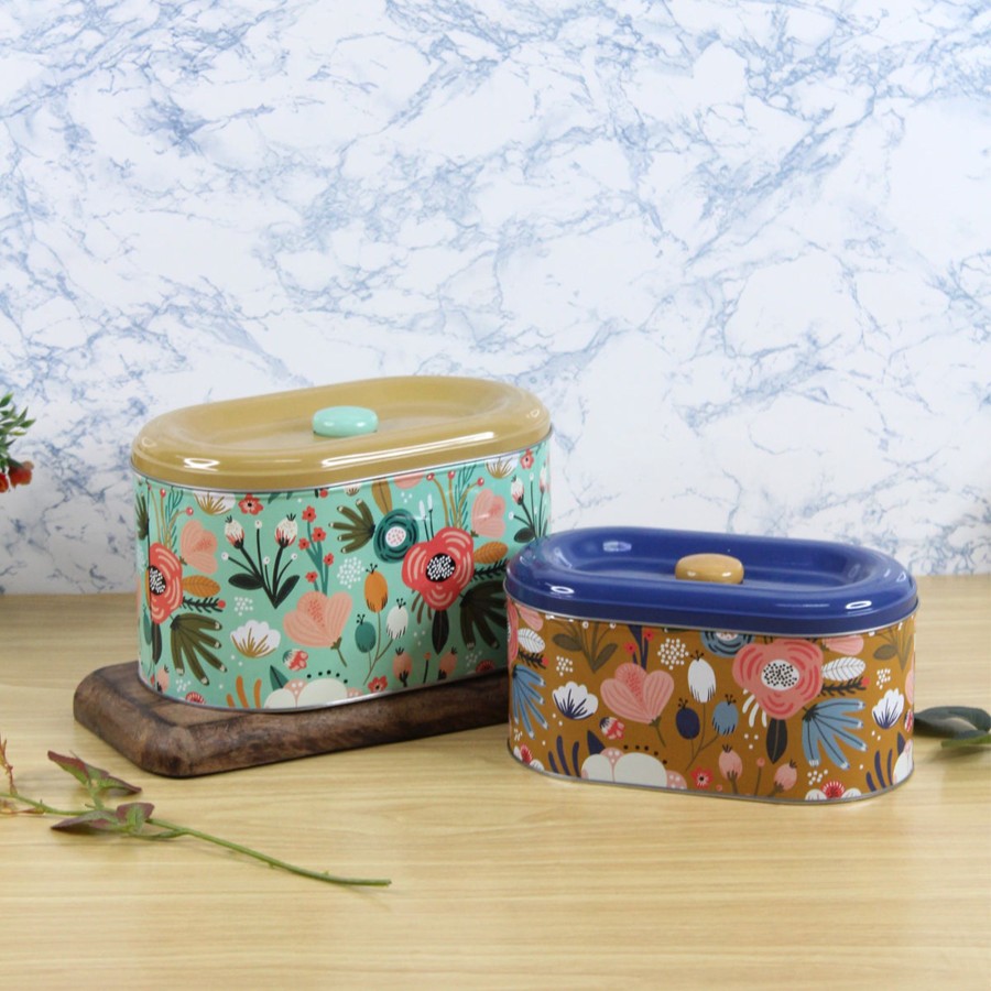 Home Decor Wonderland Container | (Set Of 2) Floral Print Oval Storage Containers