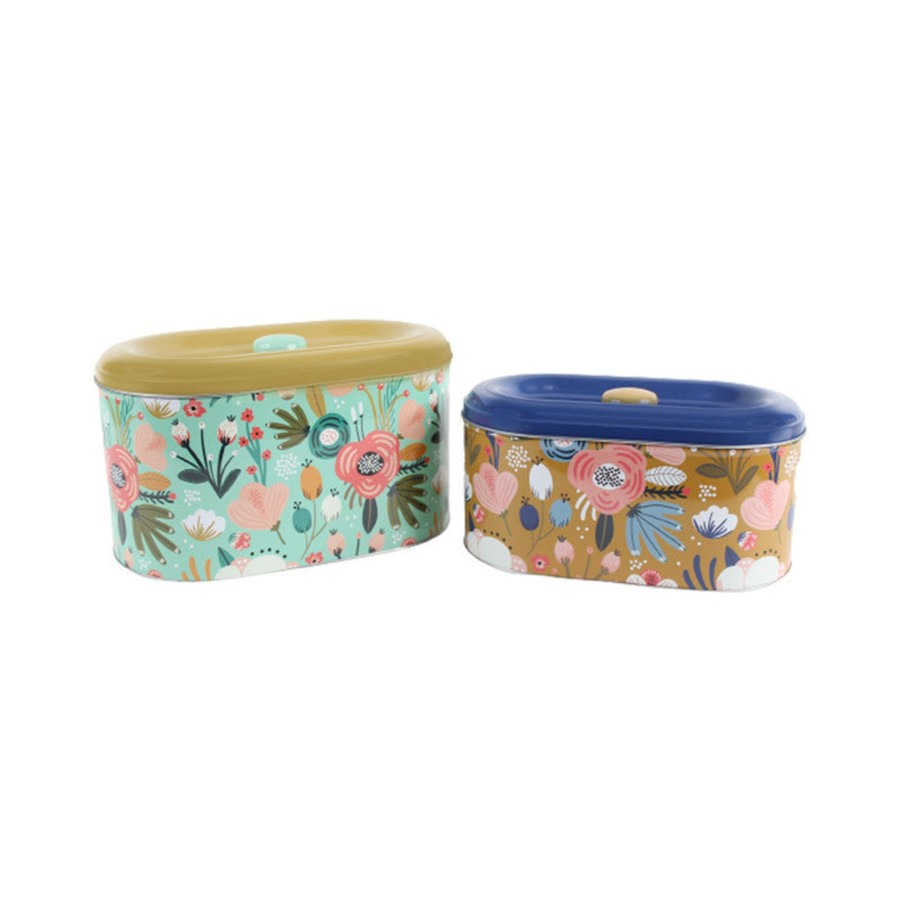 Home Decor Wonderland Container | (Set Of 2) Floral Print Oval Storage Containers