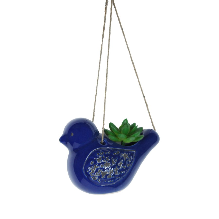 Garden Planters Wonderland | Ceramic Hanging Bird Planter (Dark Blue)