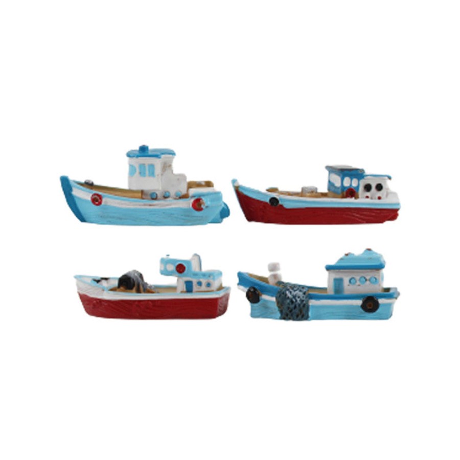 Miniature Fairy Garden Wonderland | Wonderland Miniature Resin Motor Boat (Set Of 4)|Garden Miniatures| Garden Tray Garden Figurine