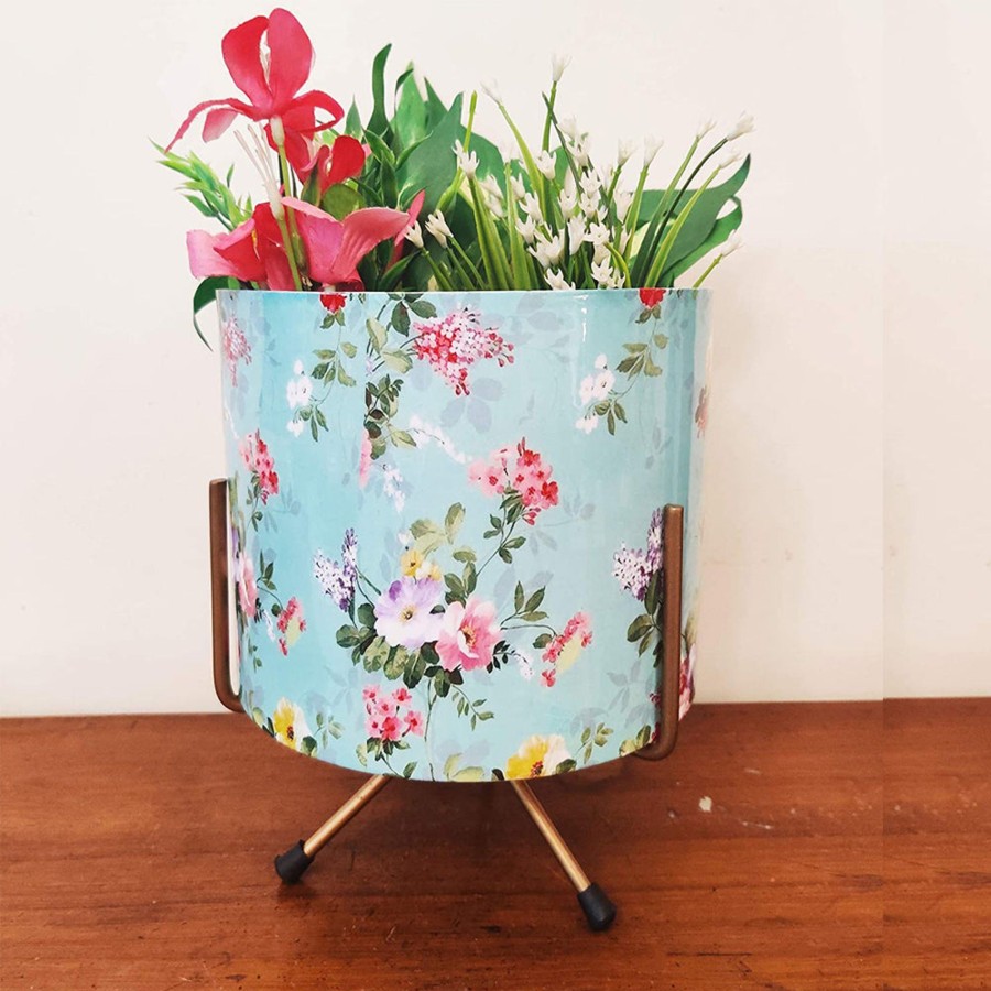 Garden Planters Wonderland | Metal Pot With Stand For Home Decoration (Sea Green)