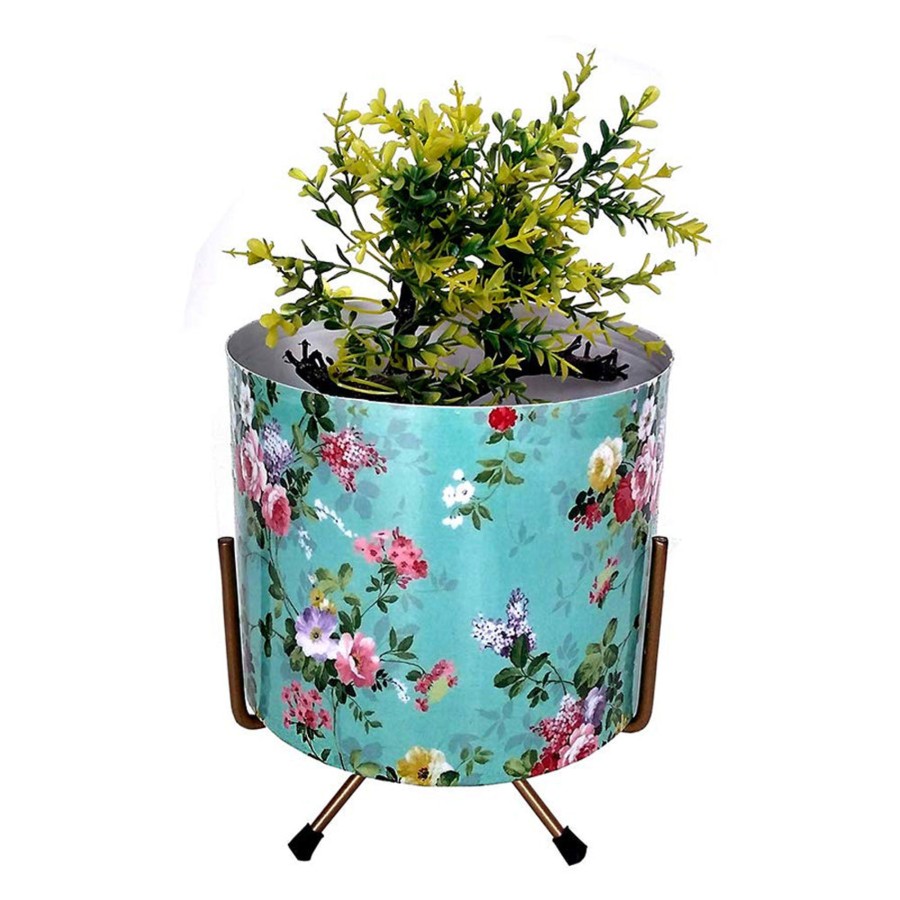 Garden Planters Wonderland | Metal Pot With Stand For Home Decoration (Sea Green)