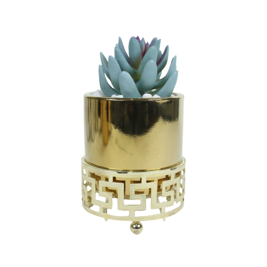 Artificial Turf Plants Wonderland | Golden Ceramic Pot With Artificial Succulent (Table Top)