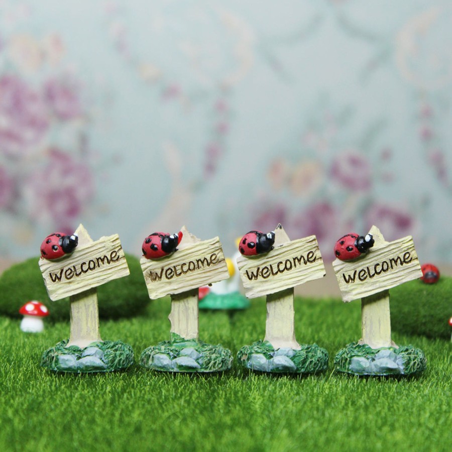 Miniature Fairy Garden Wonderland | Miniature Toys : (Set Of 4) Ladybug On Sign Board