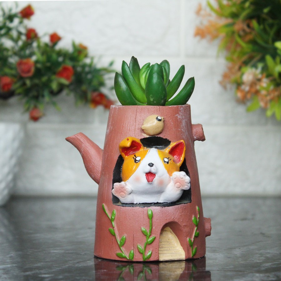 Garden Planters Wonderland | Coorgi Dog In Truck Pot For Home And Balcony Decoration