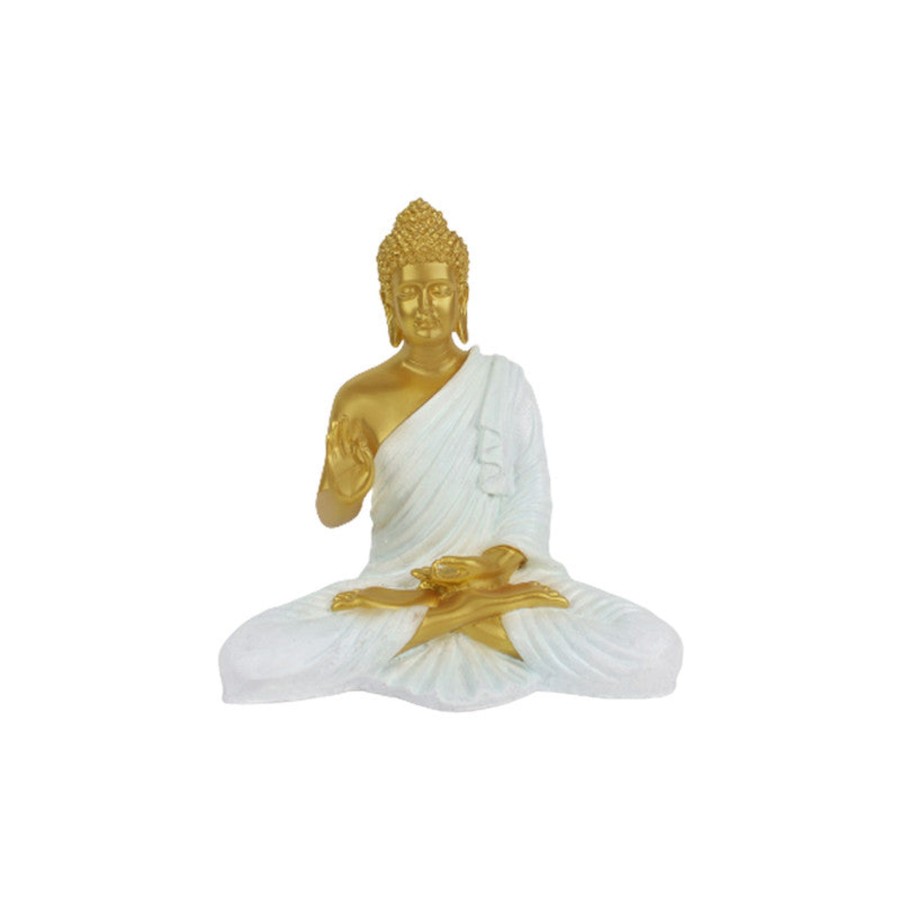 Garden Decor Wonderland Garden Statues | Wonderland Resin 14 '' Buddha (Golden Body & White) (Aashirwad)