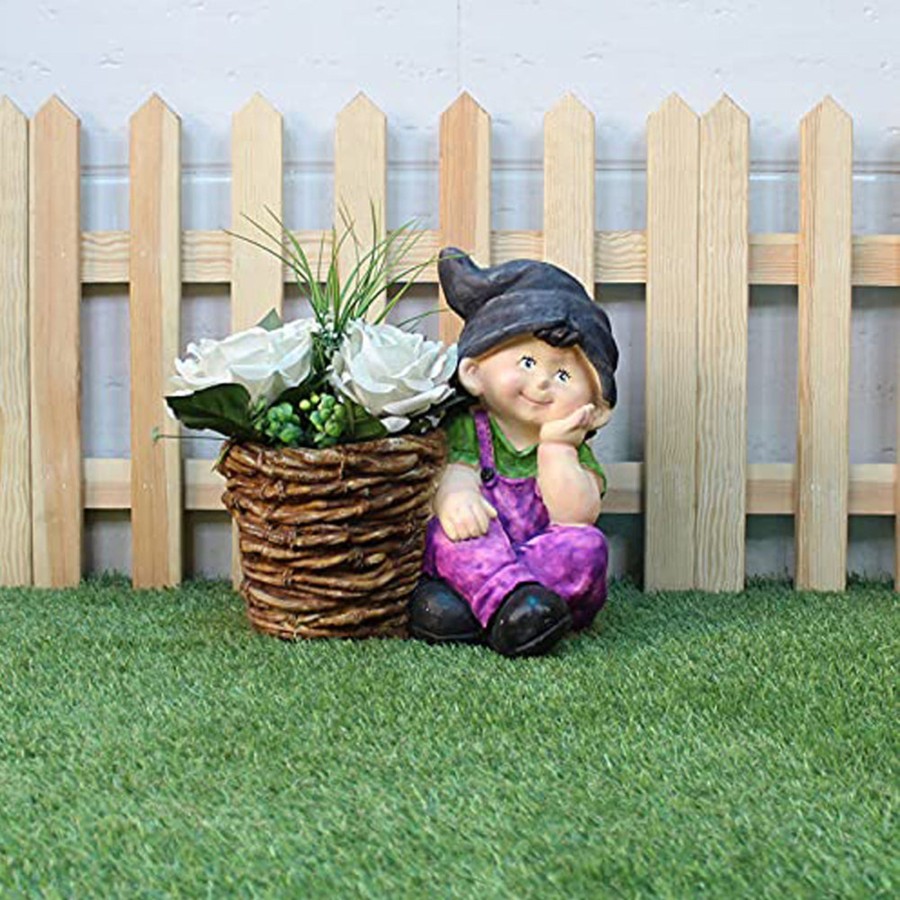 Garden Planters Wonderland | Boy With Pot Planter For Balcony And Garden Decoration (Purple)