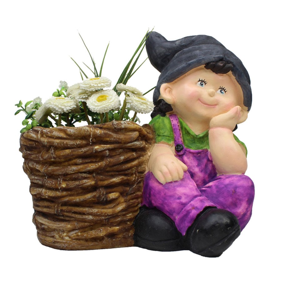 Garden Planters Wonderland | Boy With Pot Planter For Balcony And Garden Decoration (Purple)