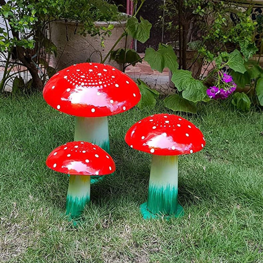 Garden Decor Wonderland Metal Yard Art | (Set Of 3) Metal Mushroom For Garden Decoration