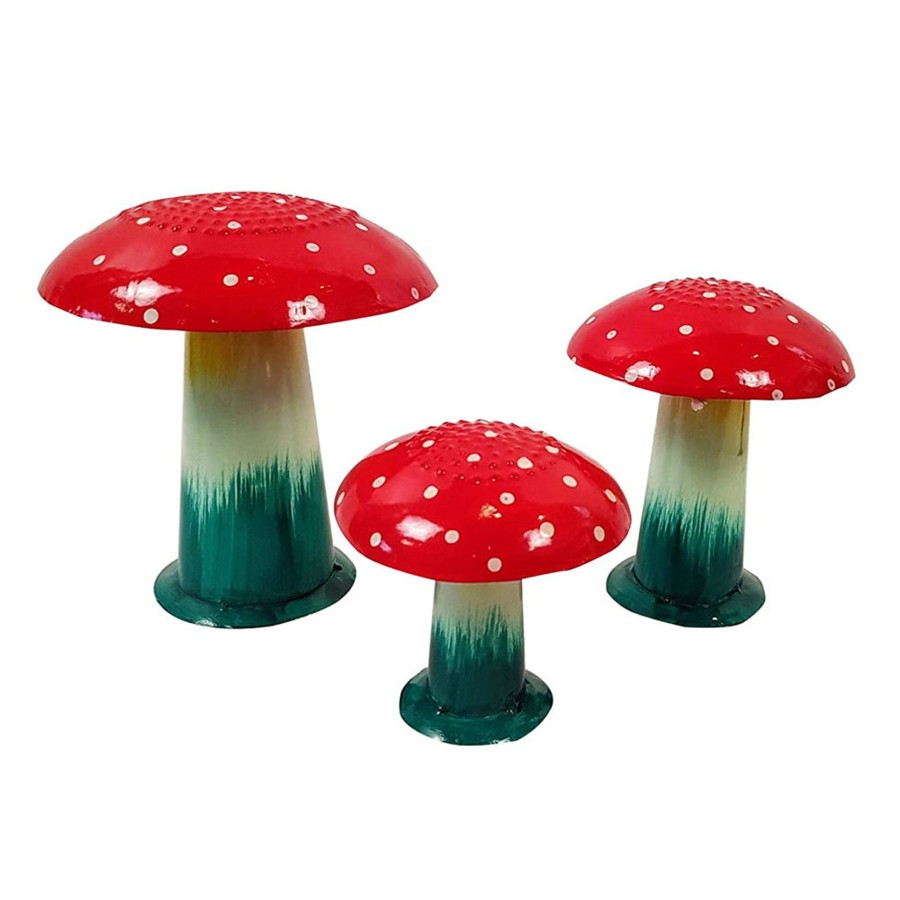 Garden Decor Wonderland Metal Yard Art | (Set Of 3) Metal Mushroom For Garden Decoration