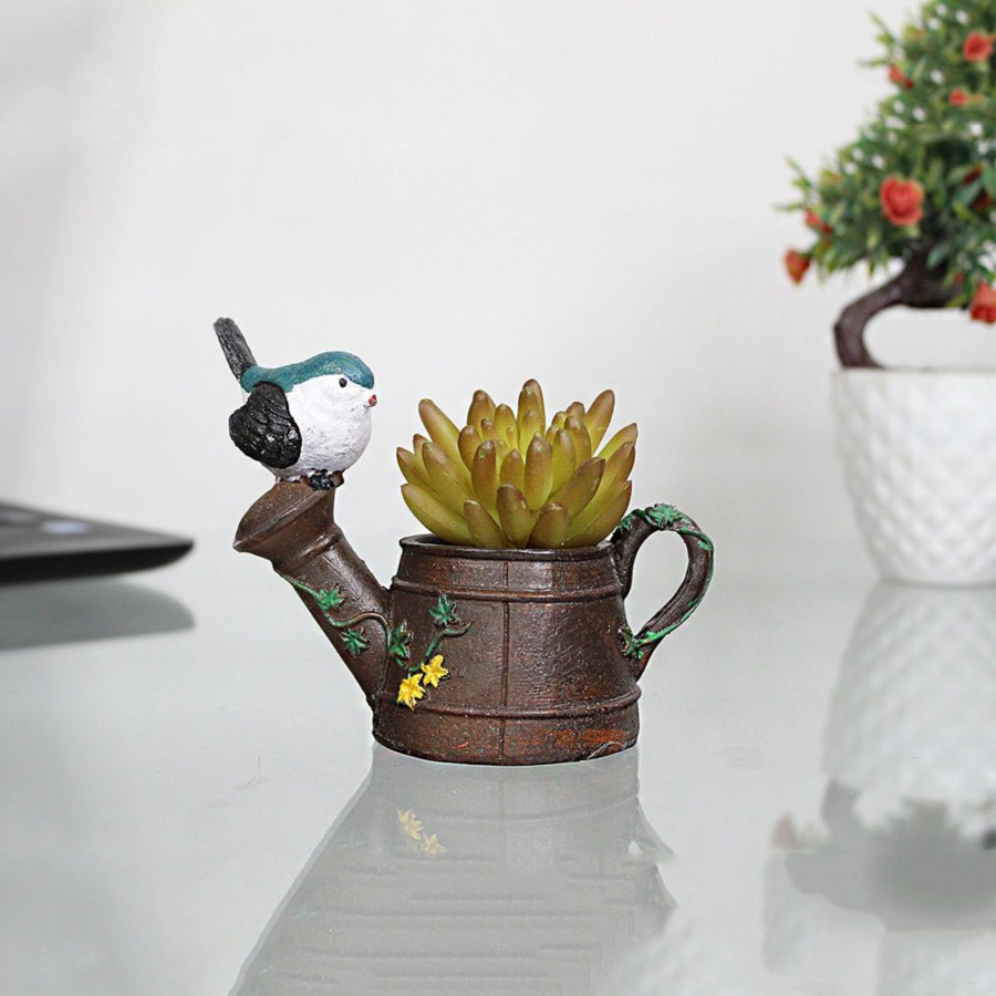 Garden Planters Wonderland | Bird On Watercan Succulent Pots For Home And Balcony Decoration