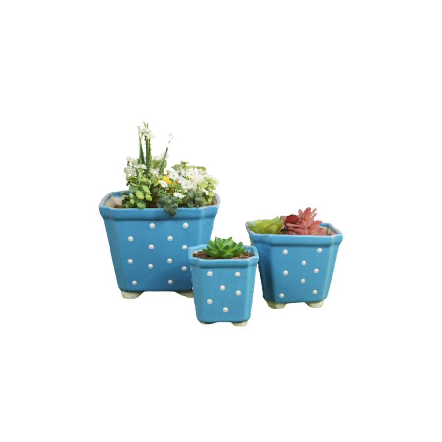 Garden Planters Wonderland | (Set Of 3) Ceramic Conical Pots Flower Pot (Light Blue)