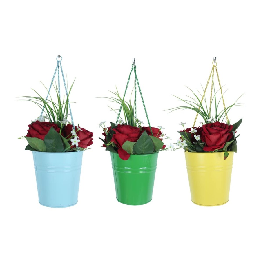 Garden Planters Wonderland | (Set Of 3) Hanging Metal Pots With Chain For Home Decoration