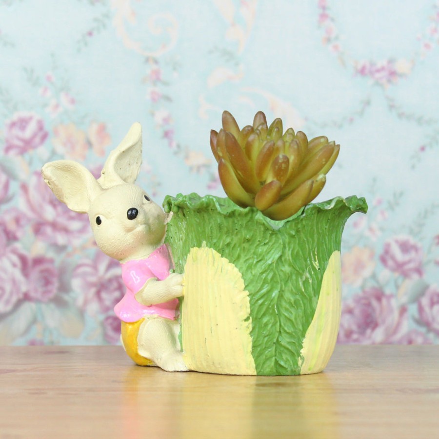 Garden Planters Wonderland | Bunny With Cabbage Succulent Pot For Home And Balcony Decoration