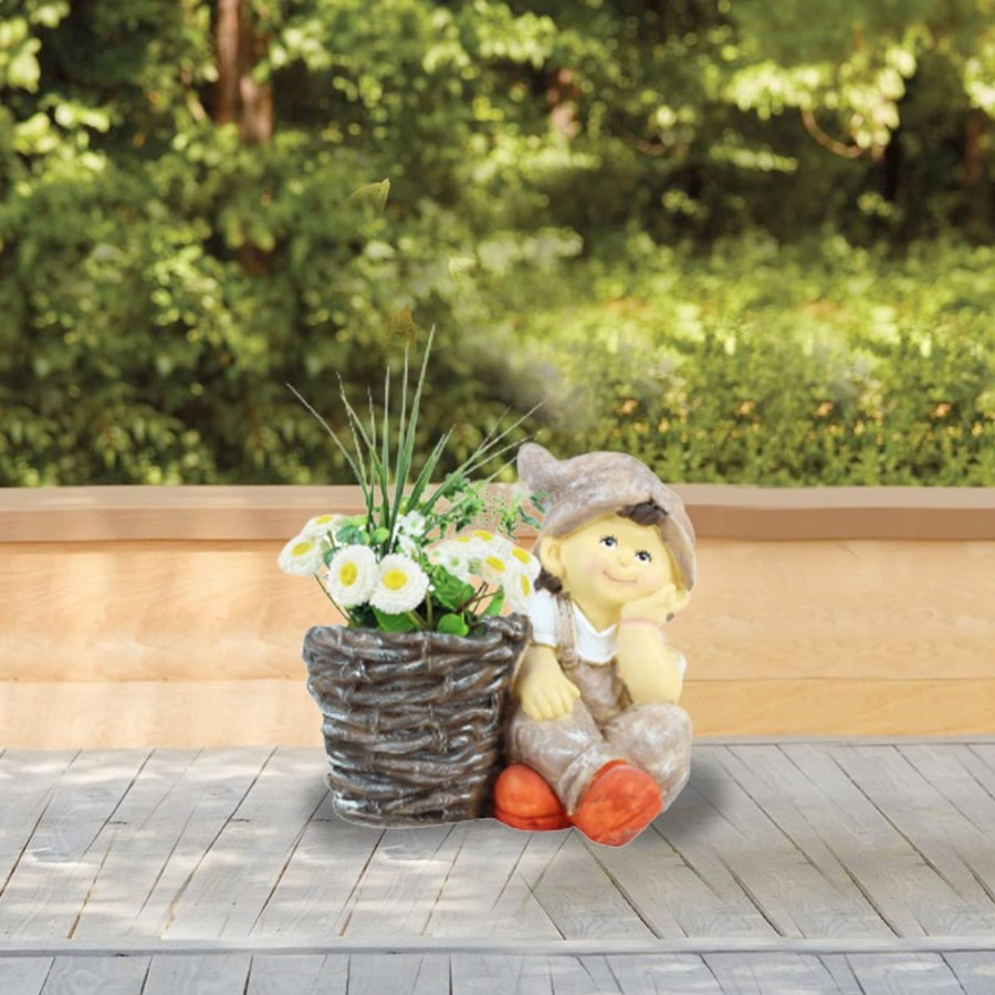 Garden Planters Wonderland | Boy With Pot For Garden And Balcony Decoration (Light Brown)