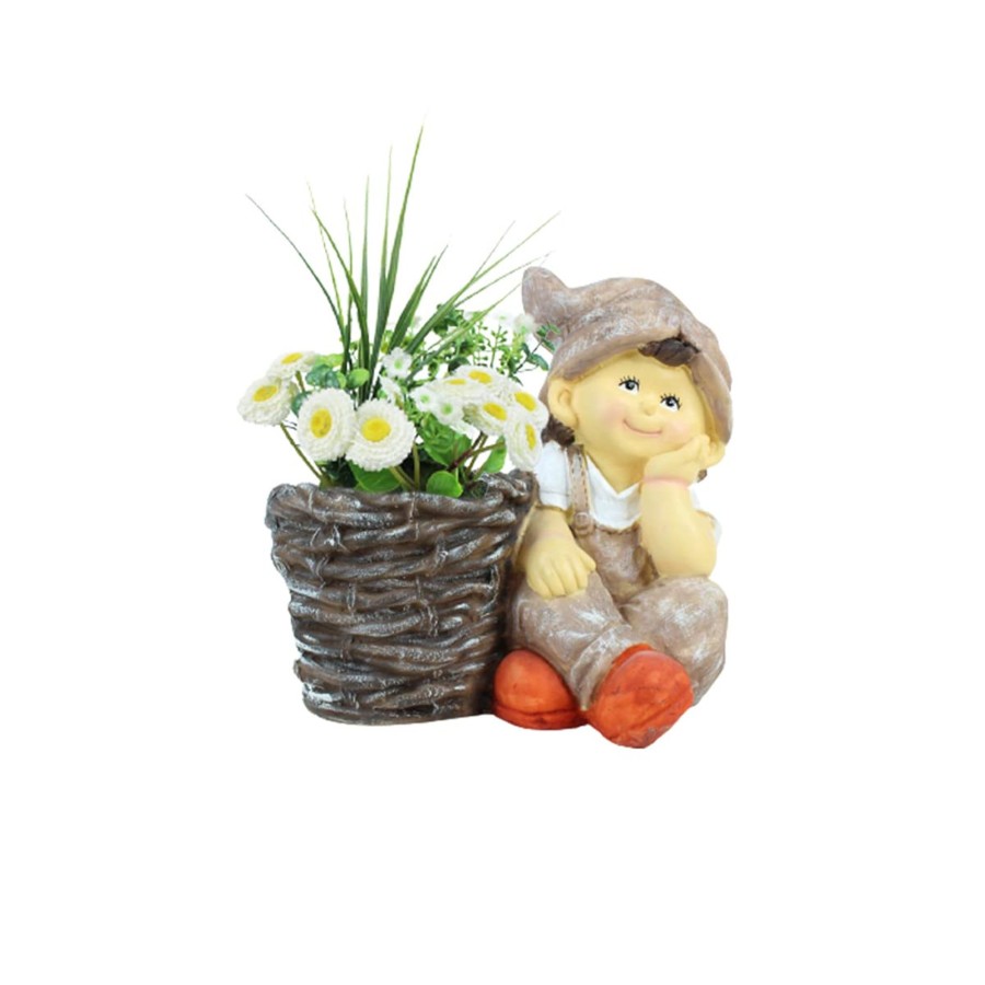 Garden Planters Wonderland | Boy With Pot For Garden And Balcony Decoration (Light Brown)