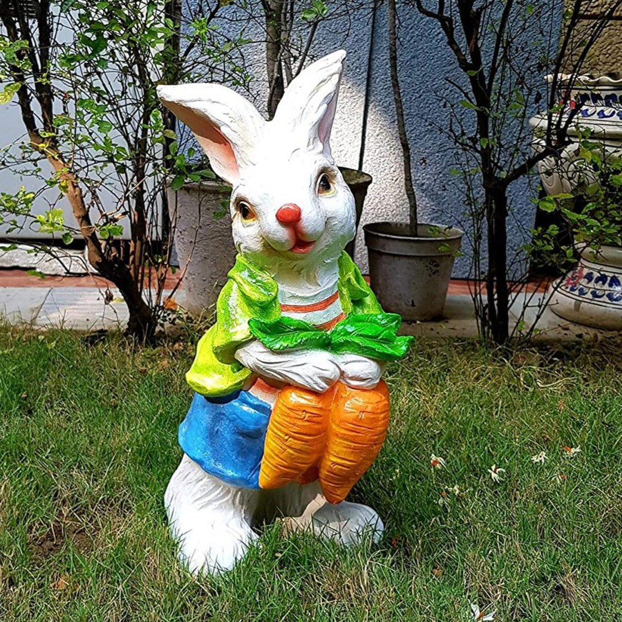 Garden Decor Wonderland Garden Statues | Rabbit With Carrots Statue For Garden Decoration