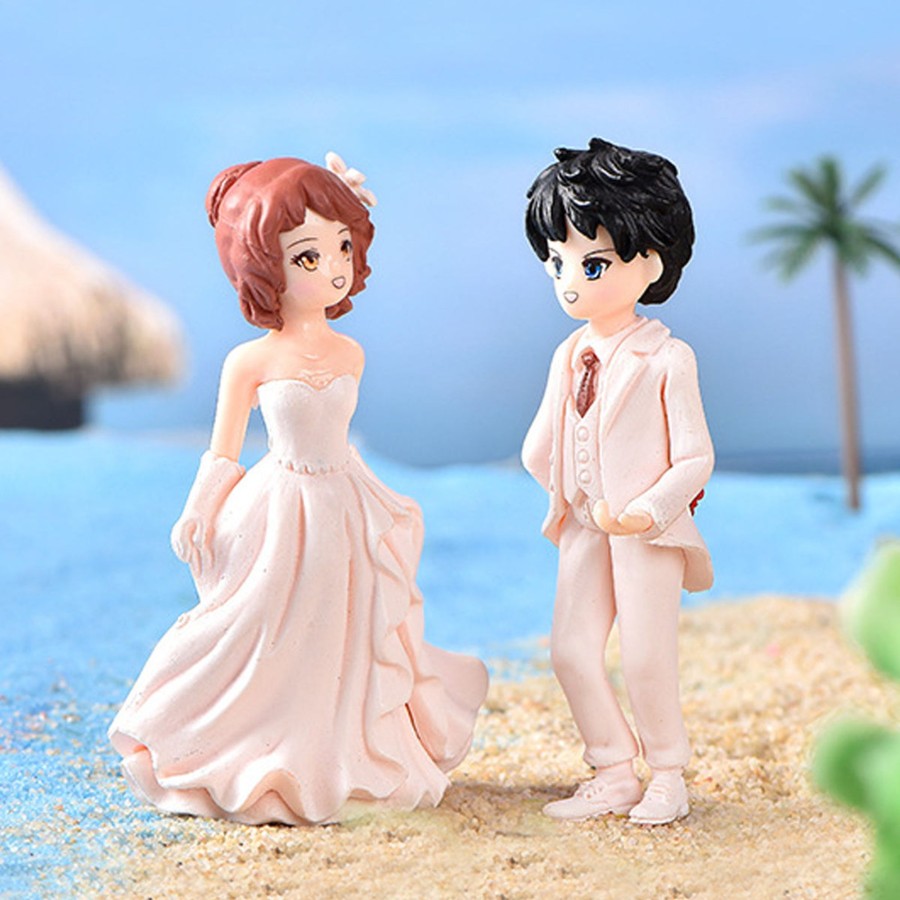 Miniature Fairy Garden Wonderland | Romantic Couple-Peach And Pink( Miniature Toys , Cake Toppers , Small Figuine, Valentine Couple)