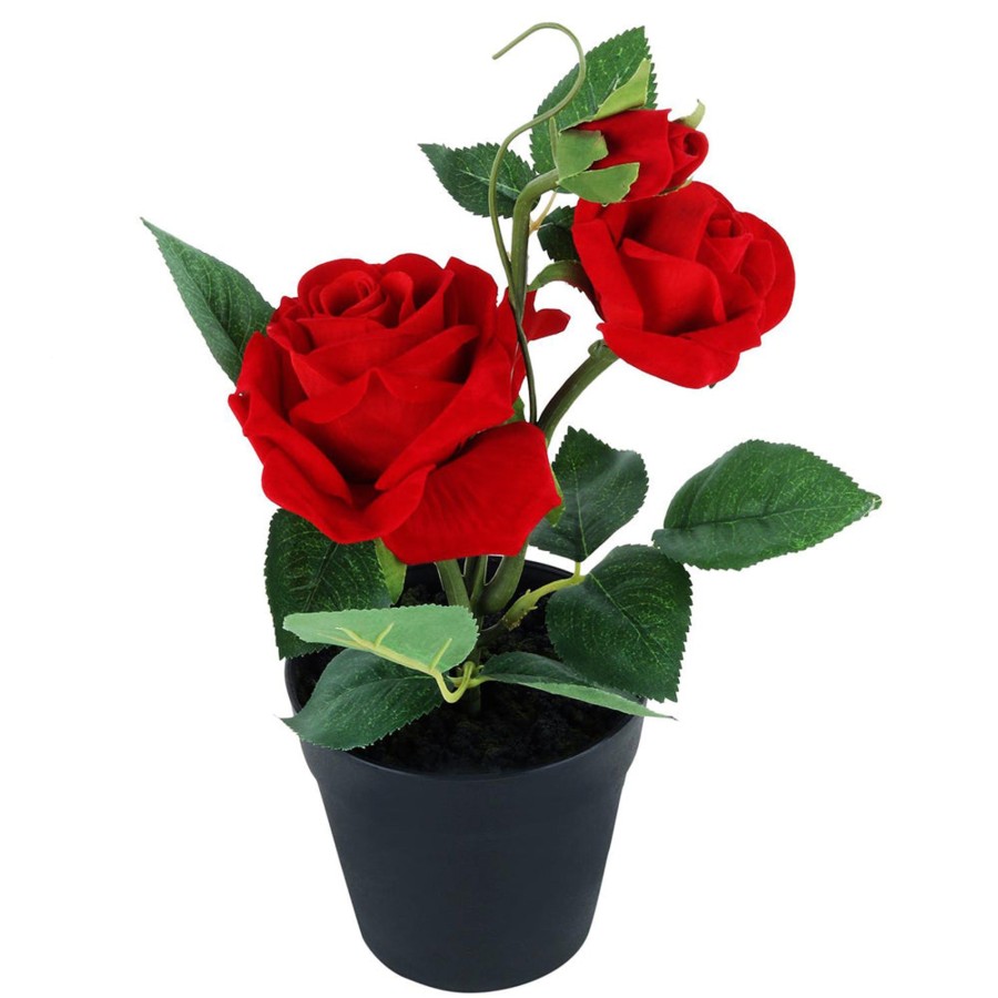 Artificial Turf Plants Wonderland | Red Rose With Plastic Pot Artificial Flower With Plastic Pot And Gravel