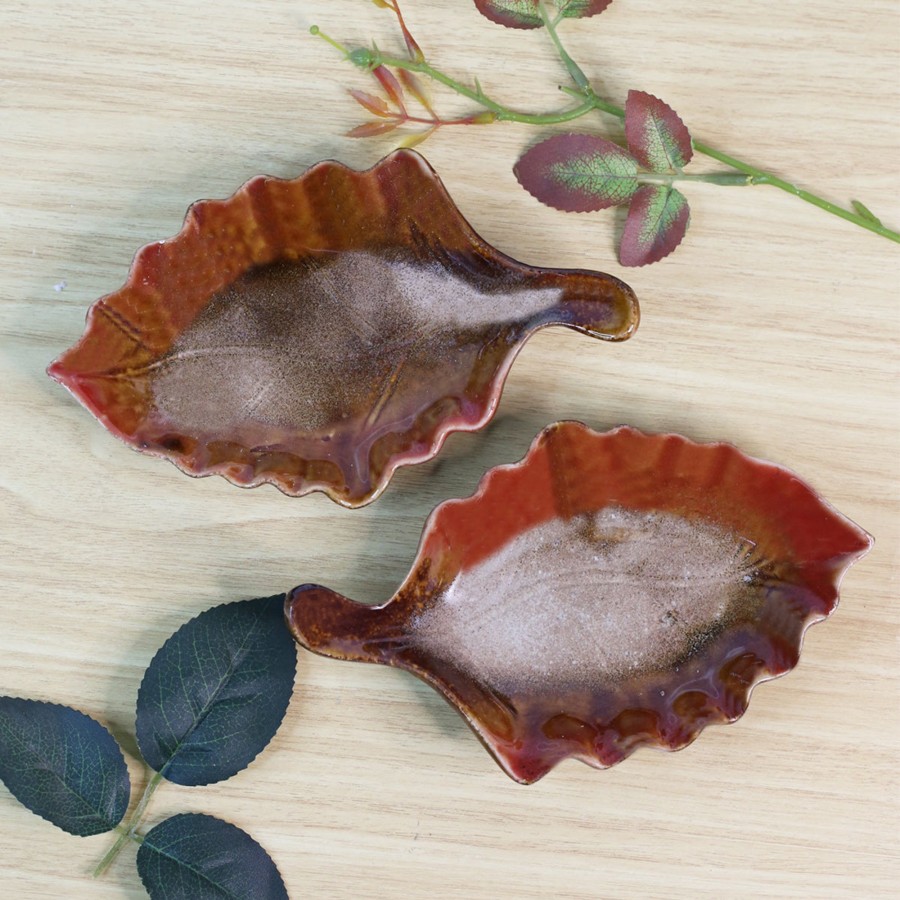 Home Decor Wonderland Trays & Platters | Wonderland Imported Small Leaf Ceramic Tray (Set Of 2)