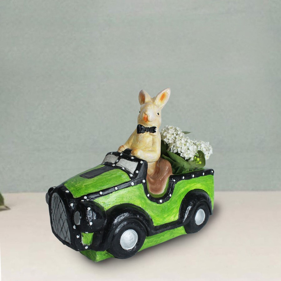 Garden Planters Wonderland | Bunny In Car Planter For Balcony And Garden Decoration