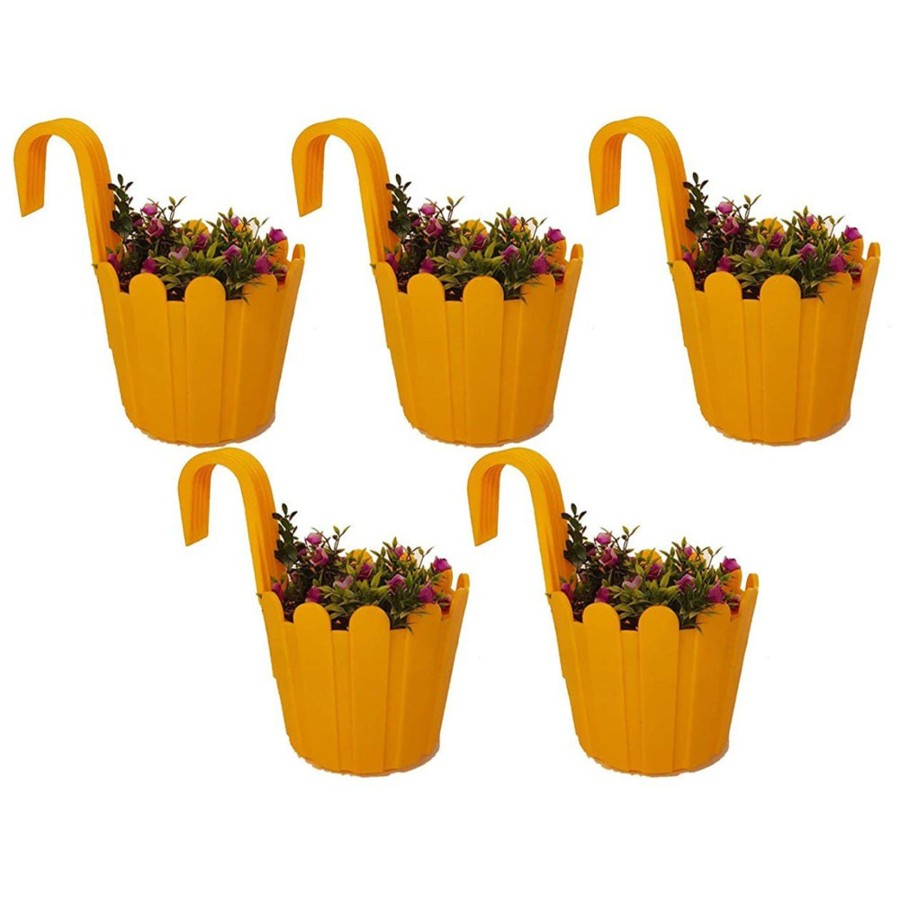 Garden Planters Wonderland | Wonderland (Set Of 5) French Hook Premium Plastic Railing Planter In Yellow