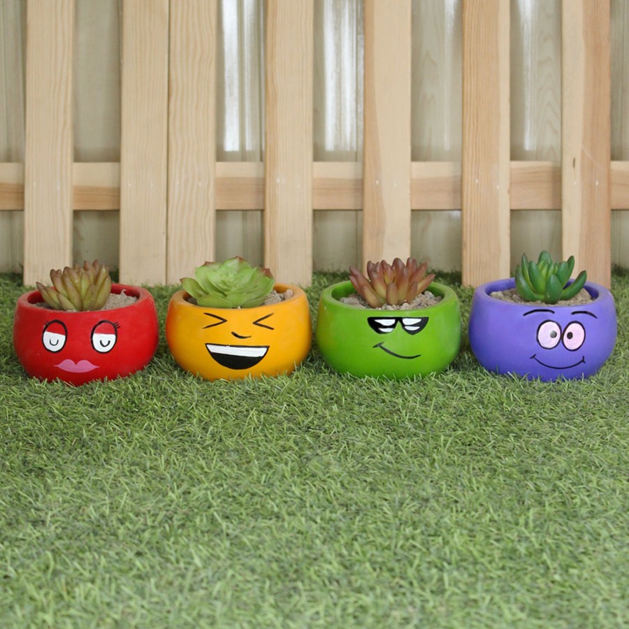 Garden Planters Wonderland | (Set Of 5) Small Smiley Pots