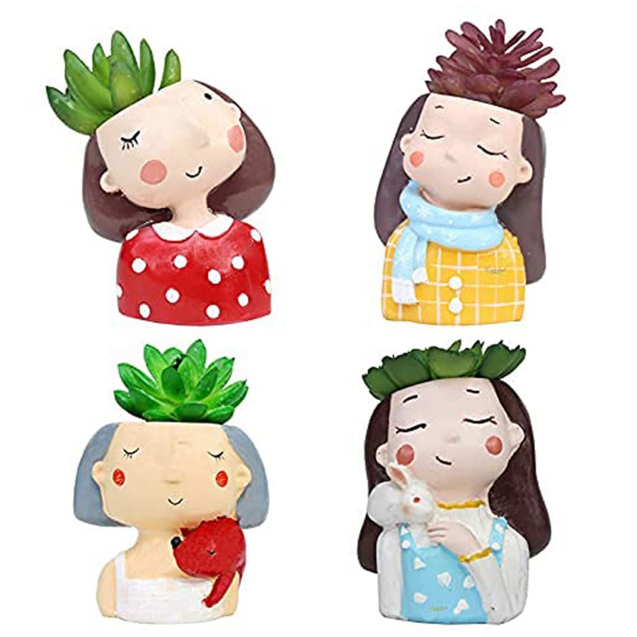 Garden Planters Wonderland | (Set Of 4) Rabbit, Red, Fox Girl & Muffler Girl Succulent Pot