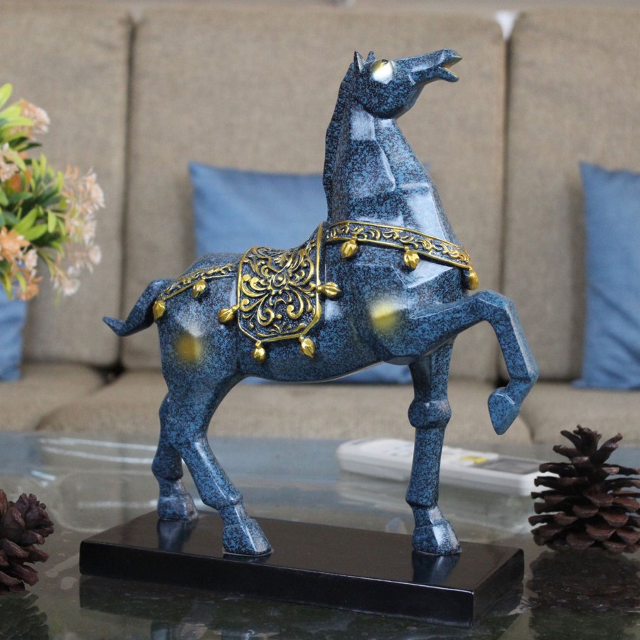 Home Decor Wonderland Animal And Bird Figurine | Marching Blue Horse Statue Showpiece , Center Piece For Living Room, Office Decoration