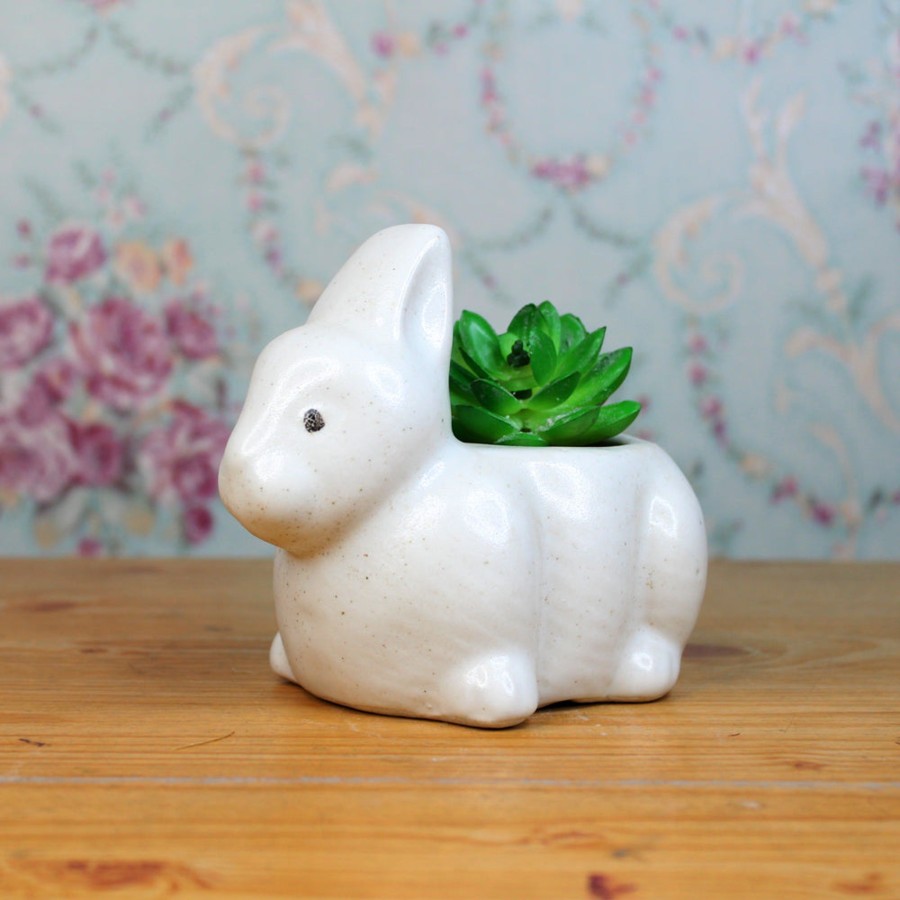 Garden Planters Wonderland | Ceramic Rabbit Small Pot For Home And Garden Decoration (White)