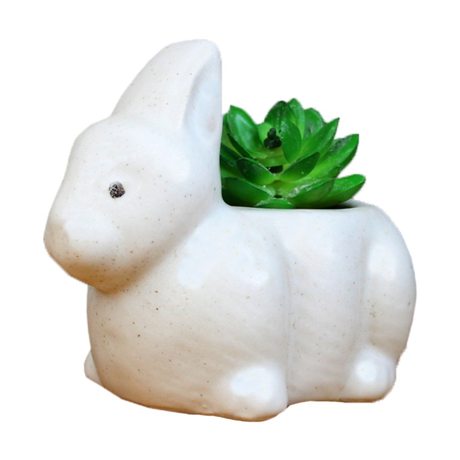 Garden Planters Wonderland | Ceramic Rabbit Small Pot For Home And Garden Decoration (White)