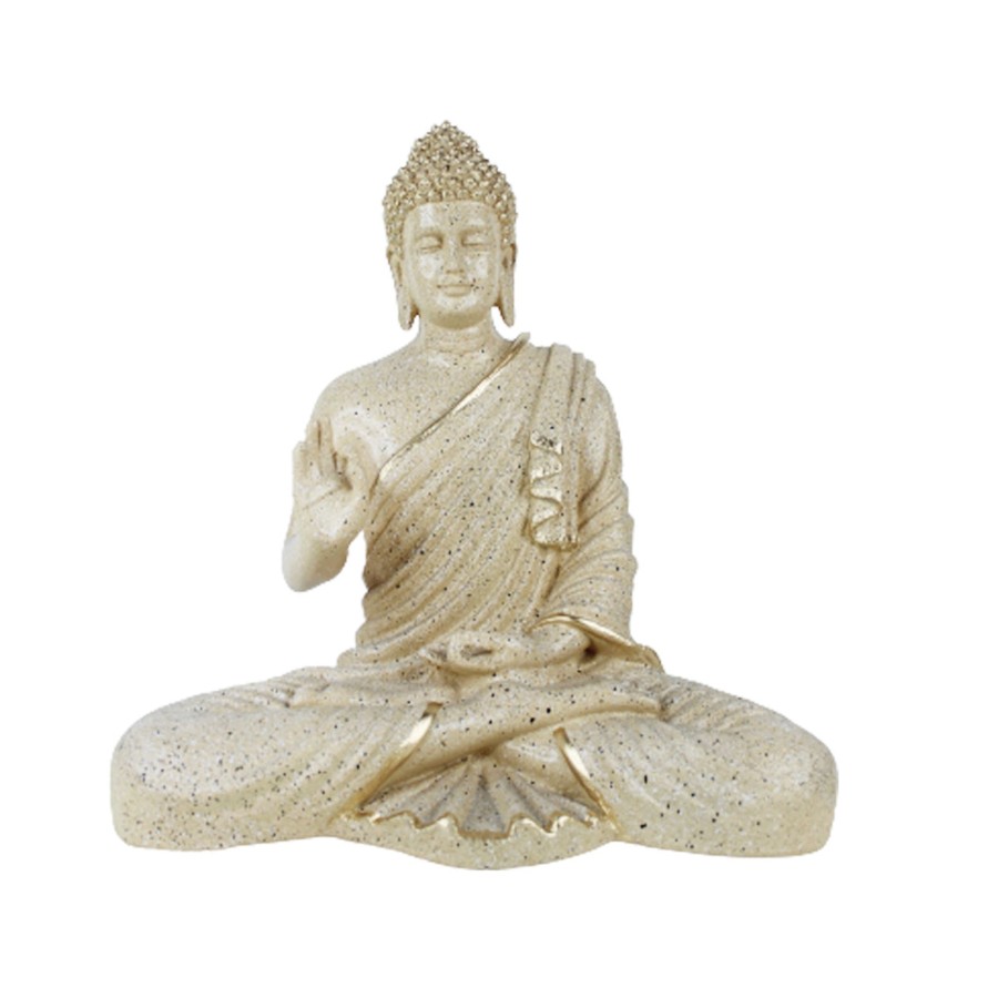 Garden Decor Wonderland Buddha And Monk Statue | 14 Inches Buddha Statue For Home Decoration (Marble Beige)