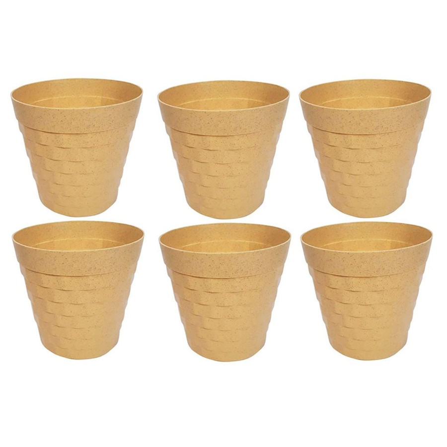 Garden Planters Wonderland | (Set Of 6 ) 12 Inches Brix Pots Outdoor Pots (Set Of 6) (Beige)