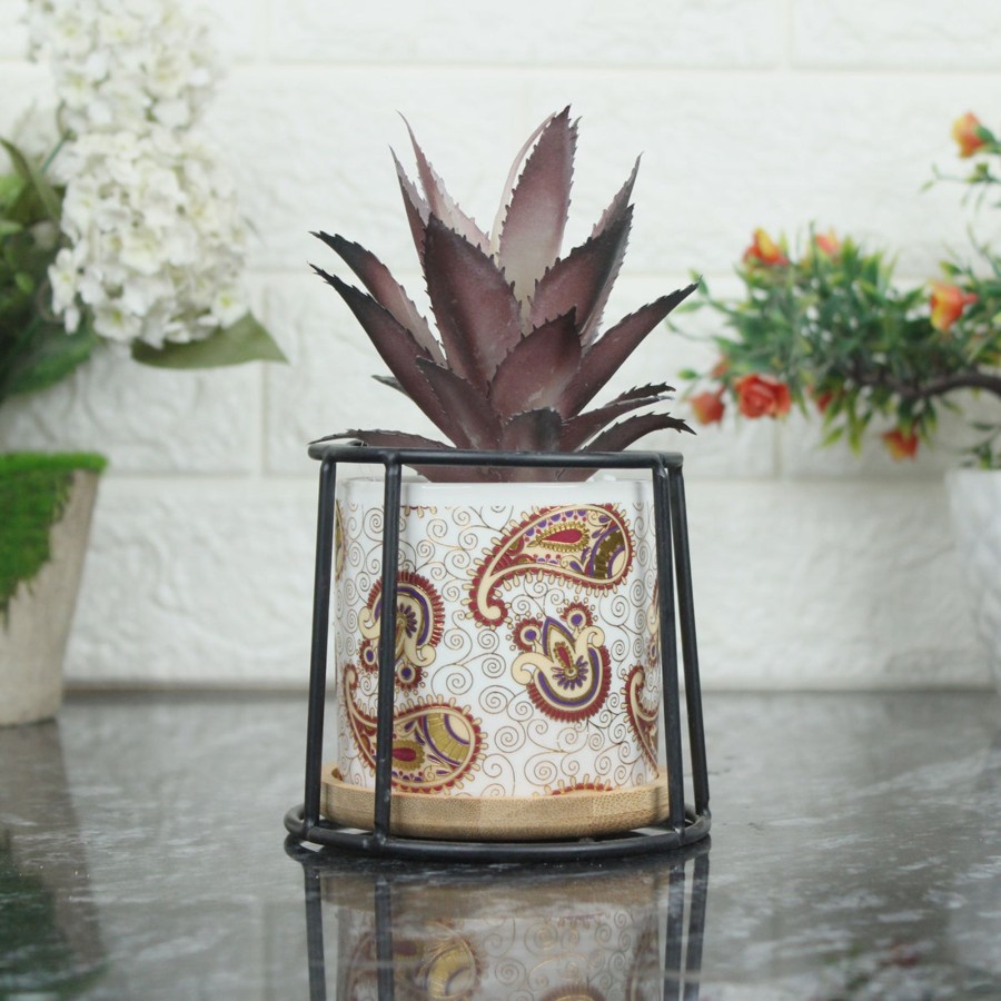 Artificial Turf Plants Wonderland | Small Marble White Ceramic Pot With Succulent Flower