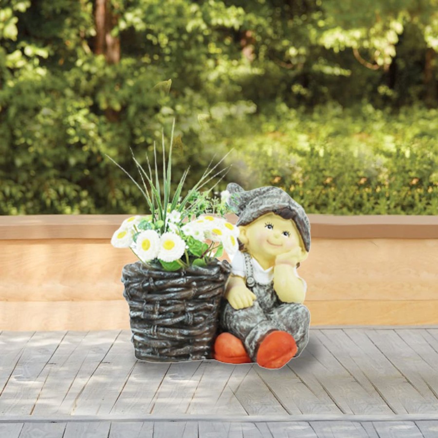 Garden Planters Wonderland | Boy With Pot For Garden And Balcony Decoration (Light Grey)