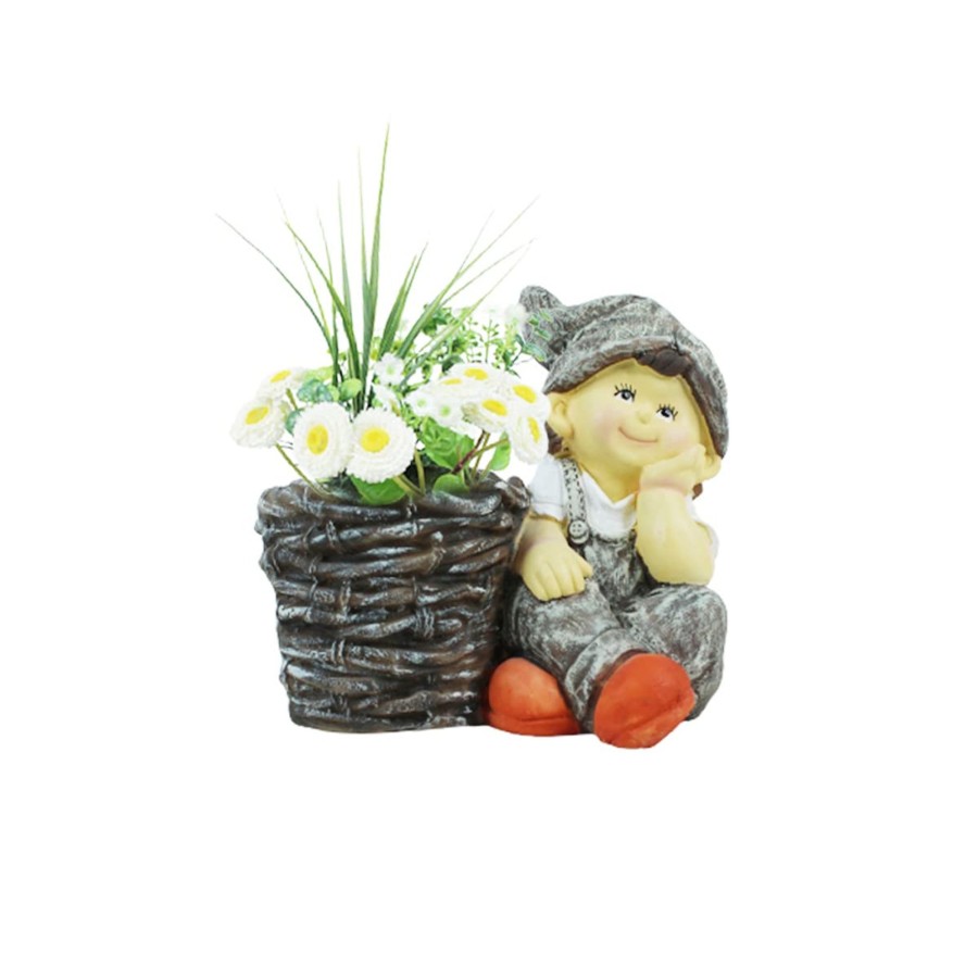 Garden Planters Wonderland | Boy With Pot For Garden And Balcony Decoration (Light Grey)